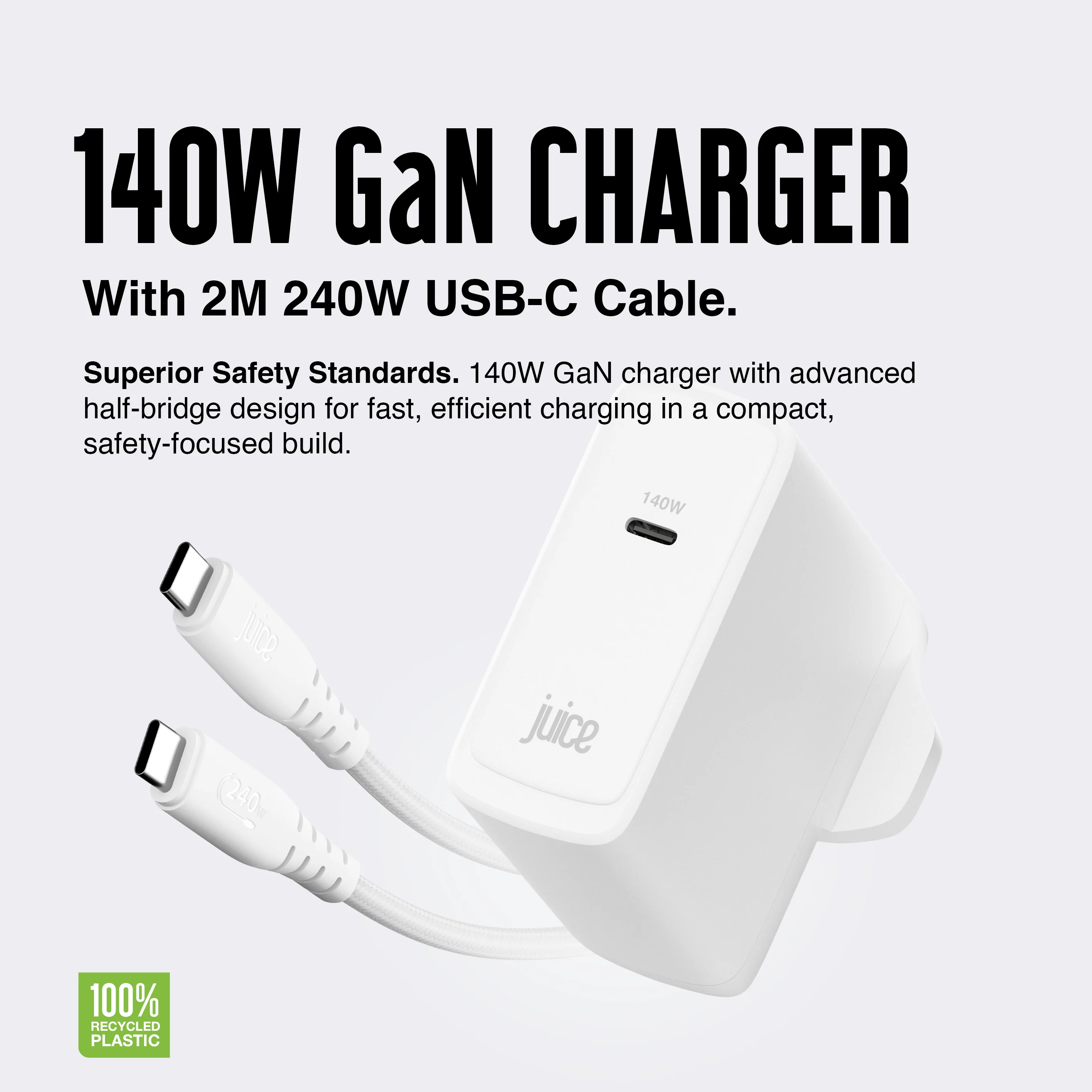 Juice 140W USB-C Fast Charger Plug with 2m Cable – GaN Power for MacBook, Laptop & Phone - Image 4