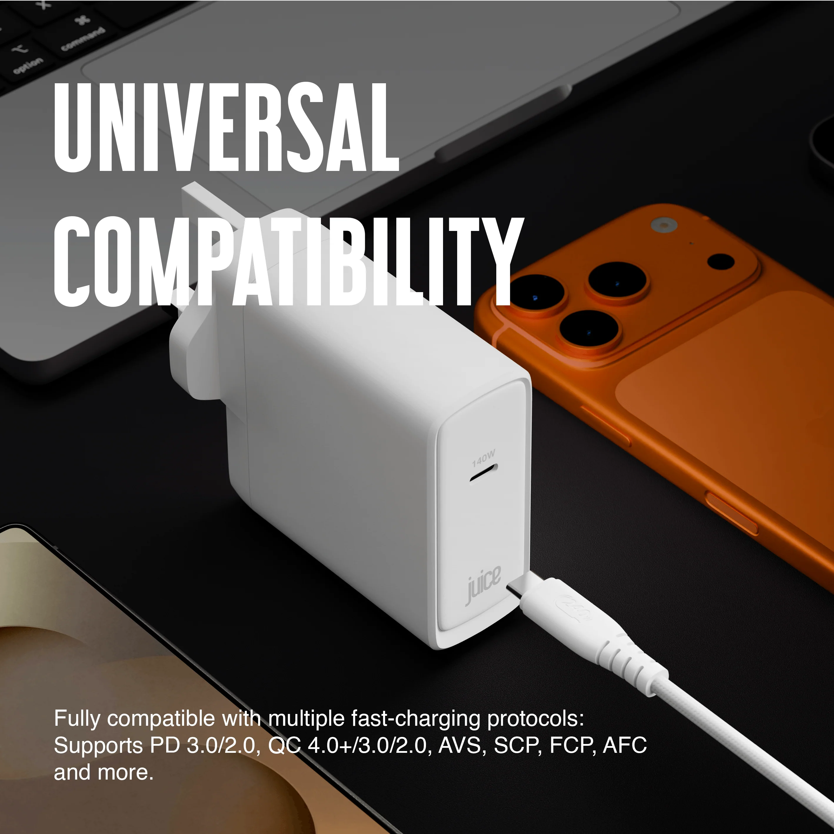 Juice 140W USB-C Fast Charger Plug with 2m Cable – GaN Power for MacBook, Laptop & Phone - Image 5