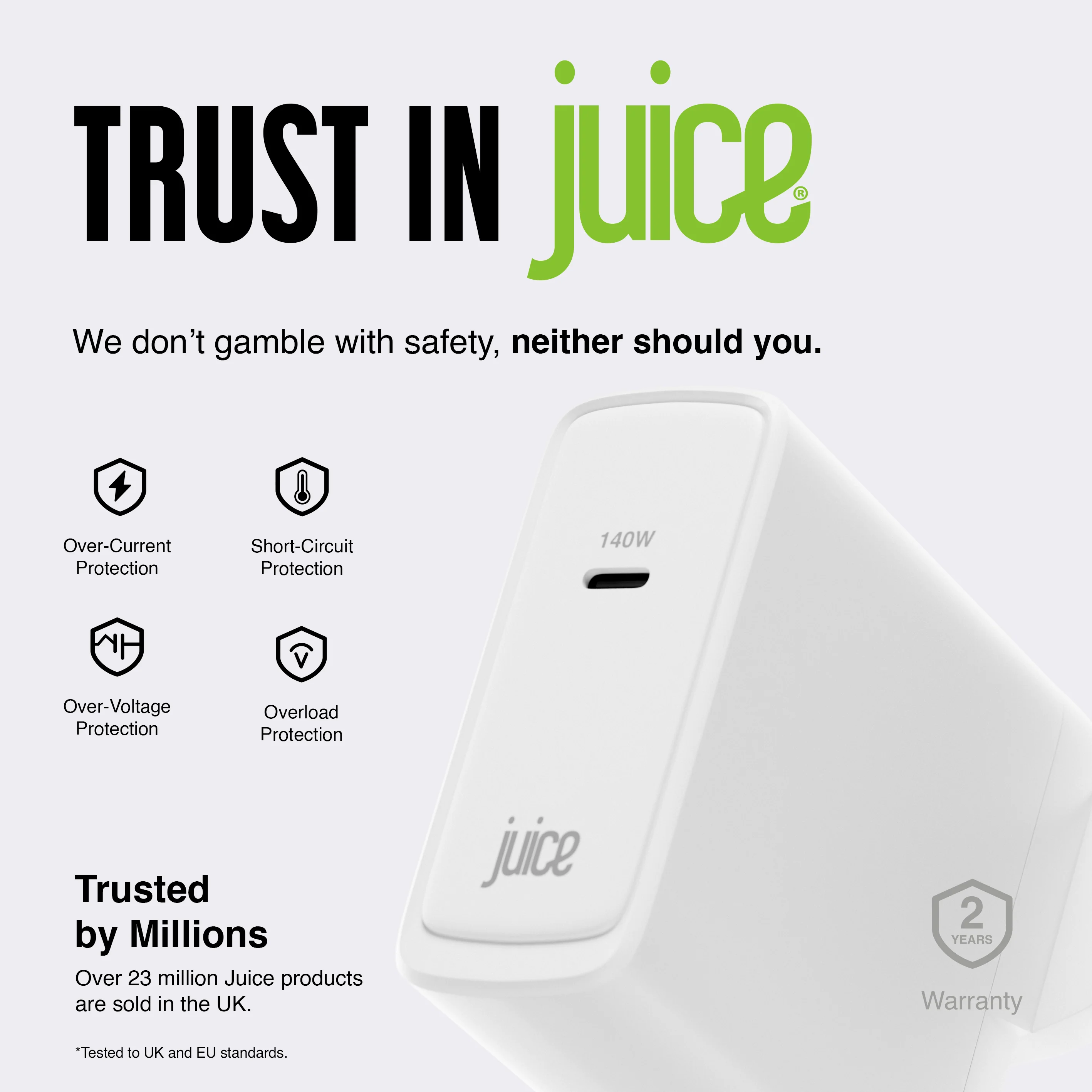 Juice 140W USB-C Fast Charger Plug with 2m Cable – GaN Power for MacBook, Laptop & Phone - Image 7