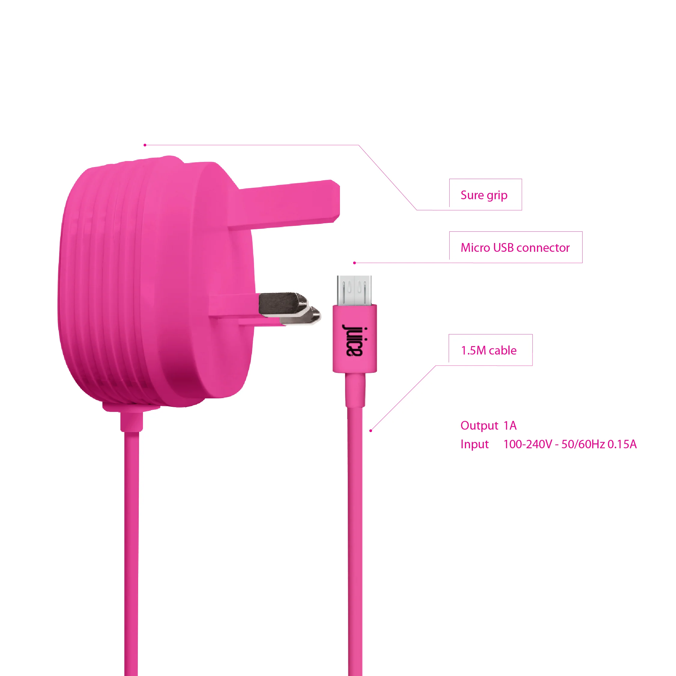 Juice 1 Amp CoppaFeel Micro USB Mains Charger with Integrated Cable - Image 3