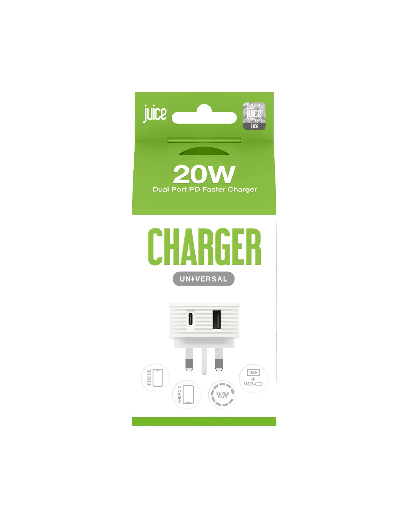 Juice 20W Dual Port Fast Charger Plug – White - Image 3