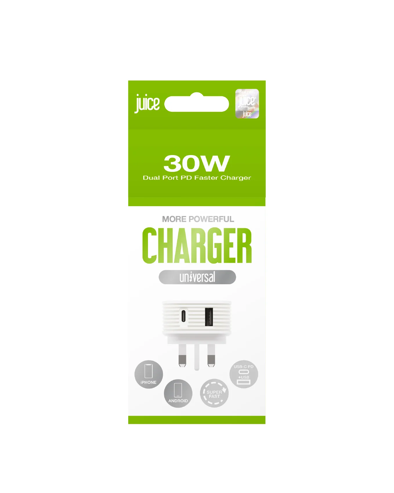 Juice 30W Dual Port Fast Charger Plug – White - Image 3