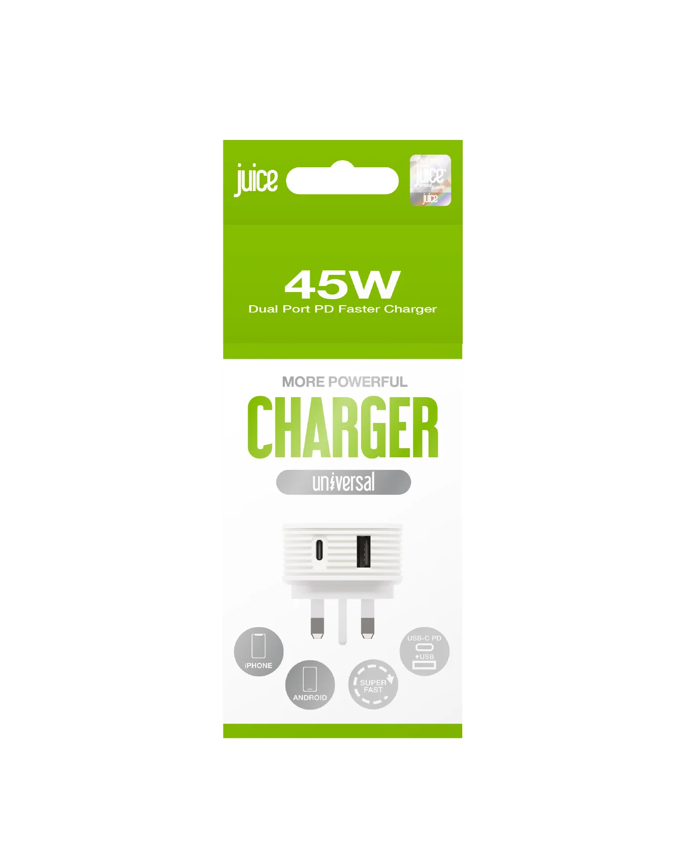 Juice 45W Dual Port Fast Charger Plug – White - Image 3