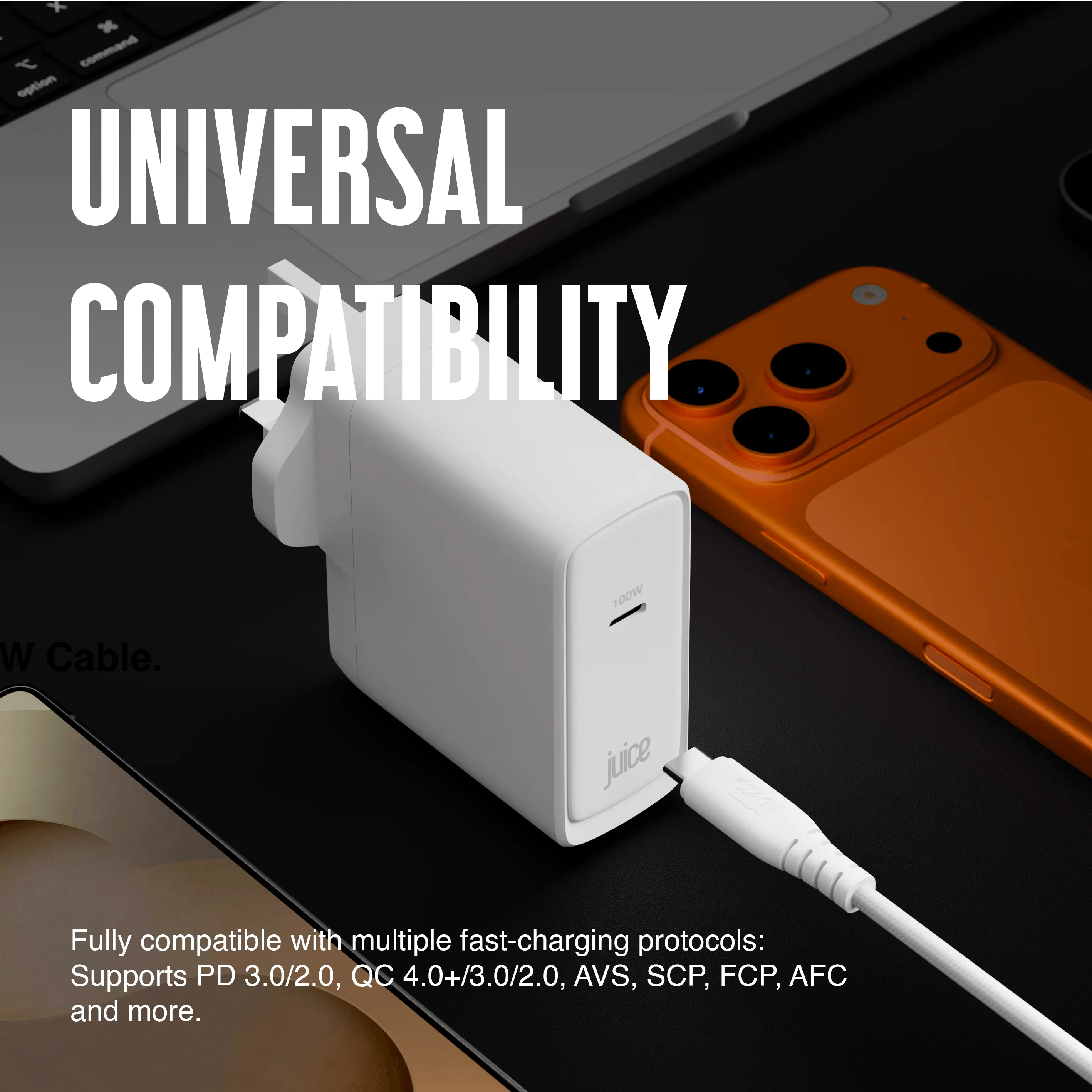 Juice 100W USB-C Fast Charger Plug with 2m Cable – GaN Power for MacBook, Laptop & Phone - Image 4