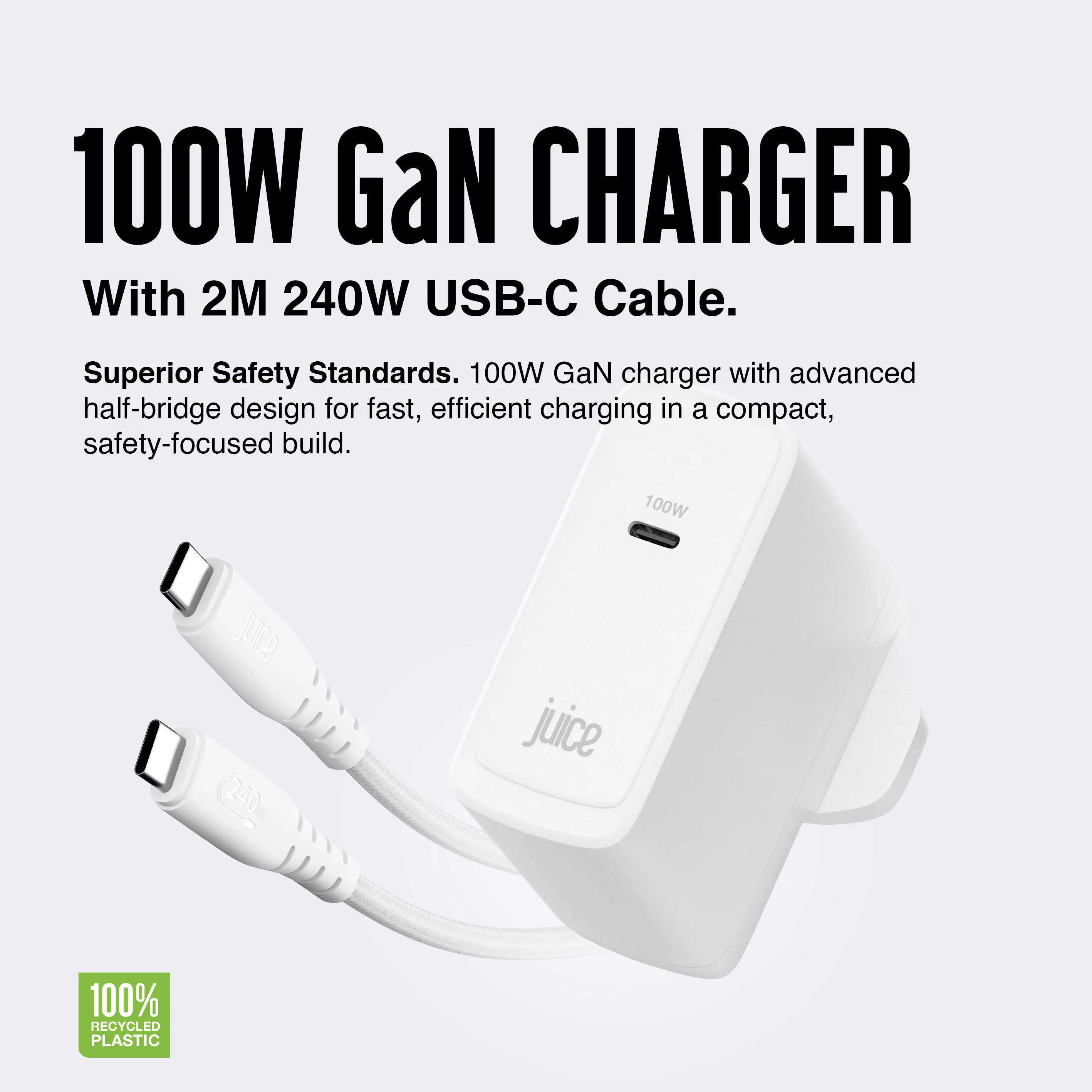 Juice 100W USB-C Fast Charger Plug with 2m Cable – GaN Power for MacBook, Laptop & Phone - Image 6