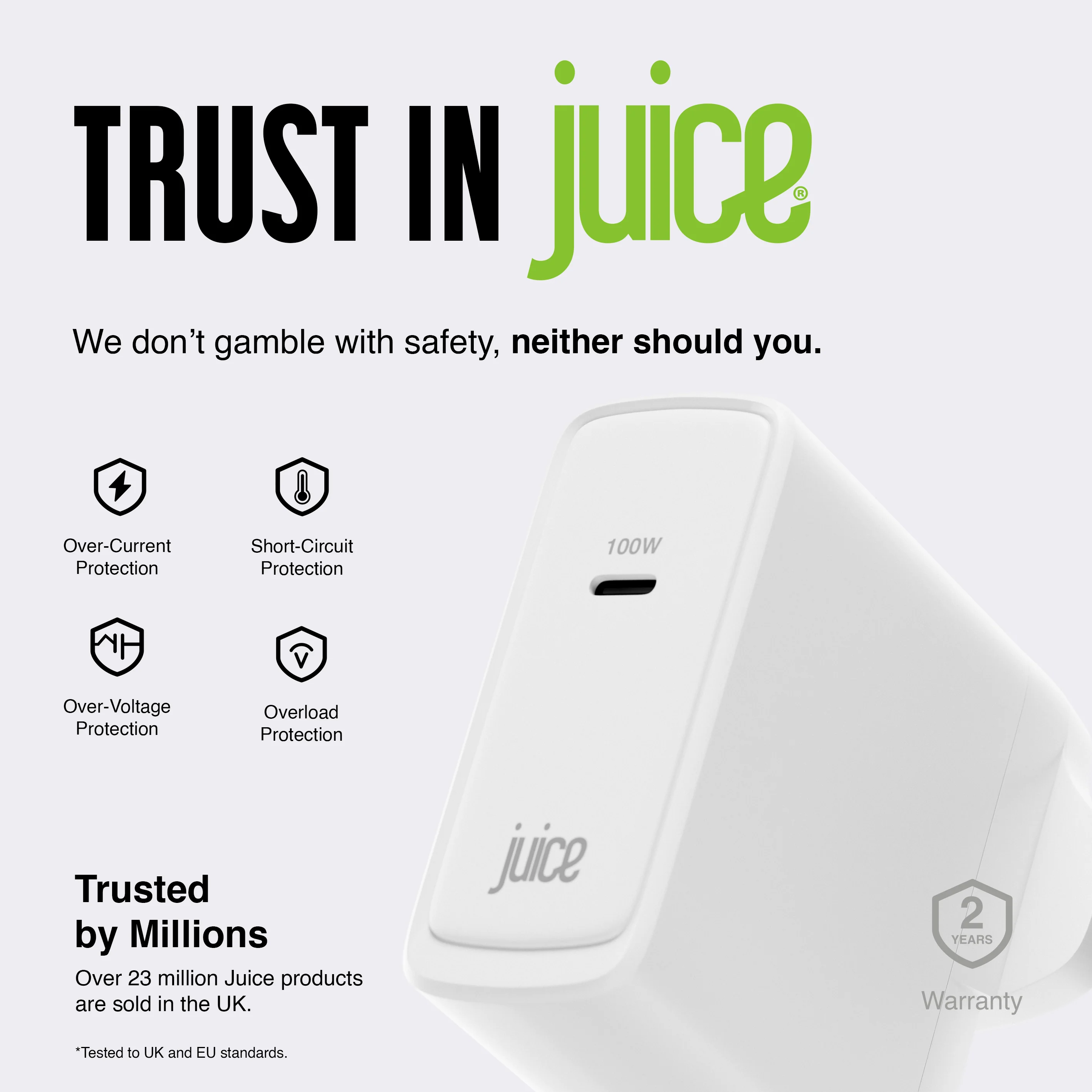 Juice 100W USB-C Fast Charger Plug with 2m Cable – GaN Power for MacBook, Laptop & Phone - Image 7