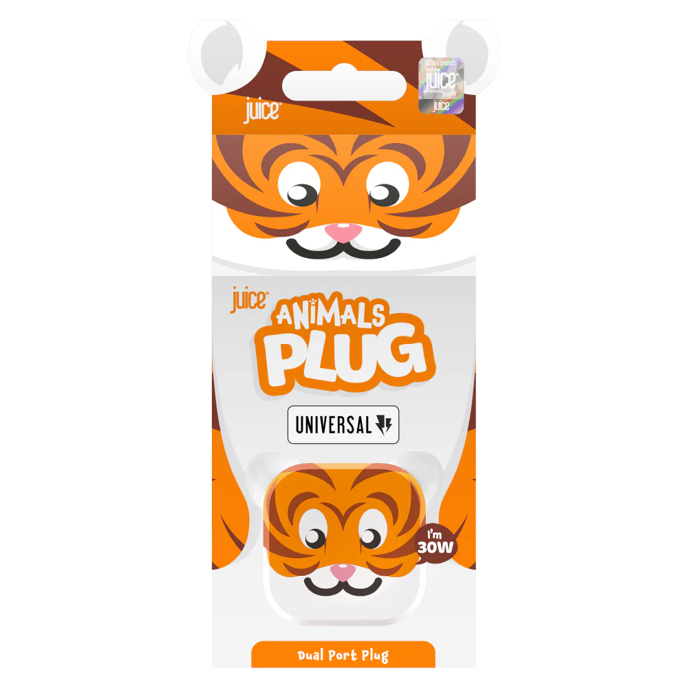 Juice Animals 30W Dual Port USB-A/C PD Plug - Tiger - Image 4